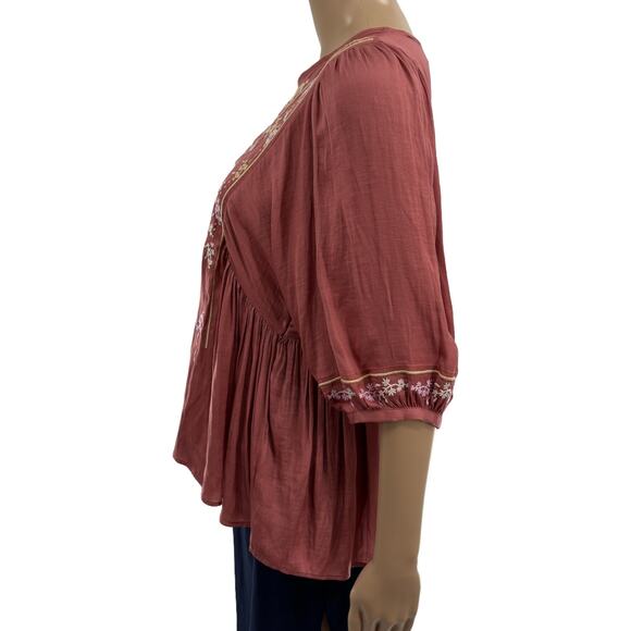Anthropologie Dolan Pink Rose Embroidered Half Sleeve Top - Picture 8 of 13